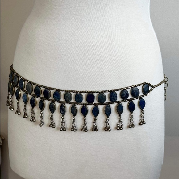 Lapis Lazuli Long Necklace or Belt ~ Vintage Bohemian Jewelry ~ Lapis Lazuli Bel - Picture 4 of 4